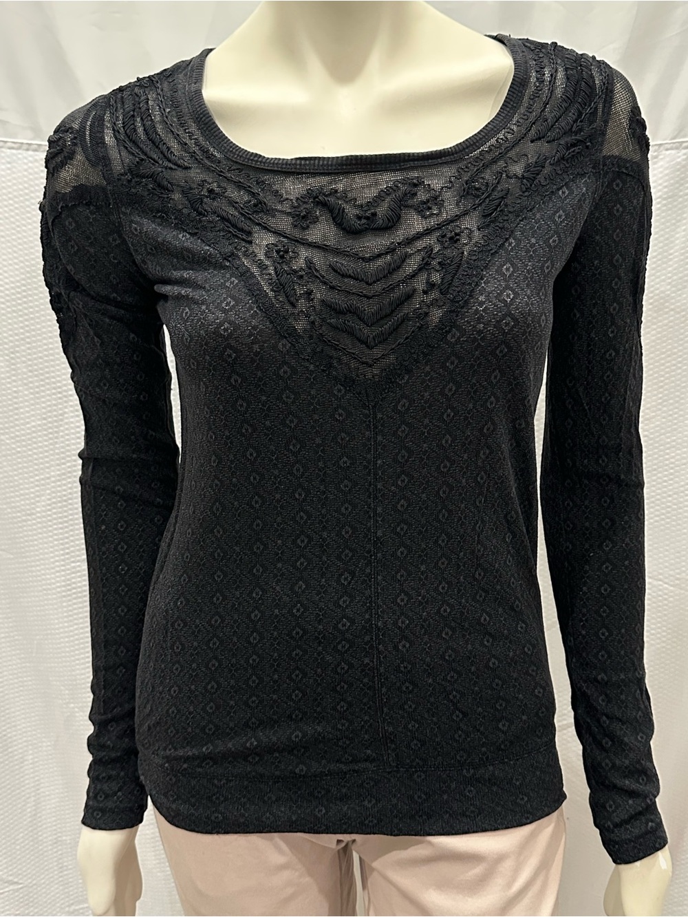 Free People Black Lace Geometric Long Sleeve Top